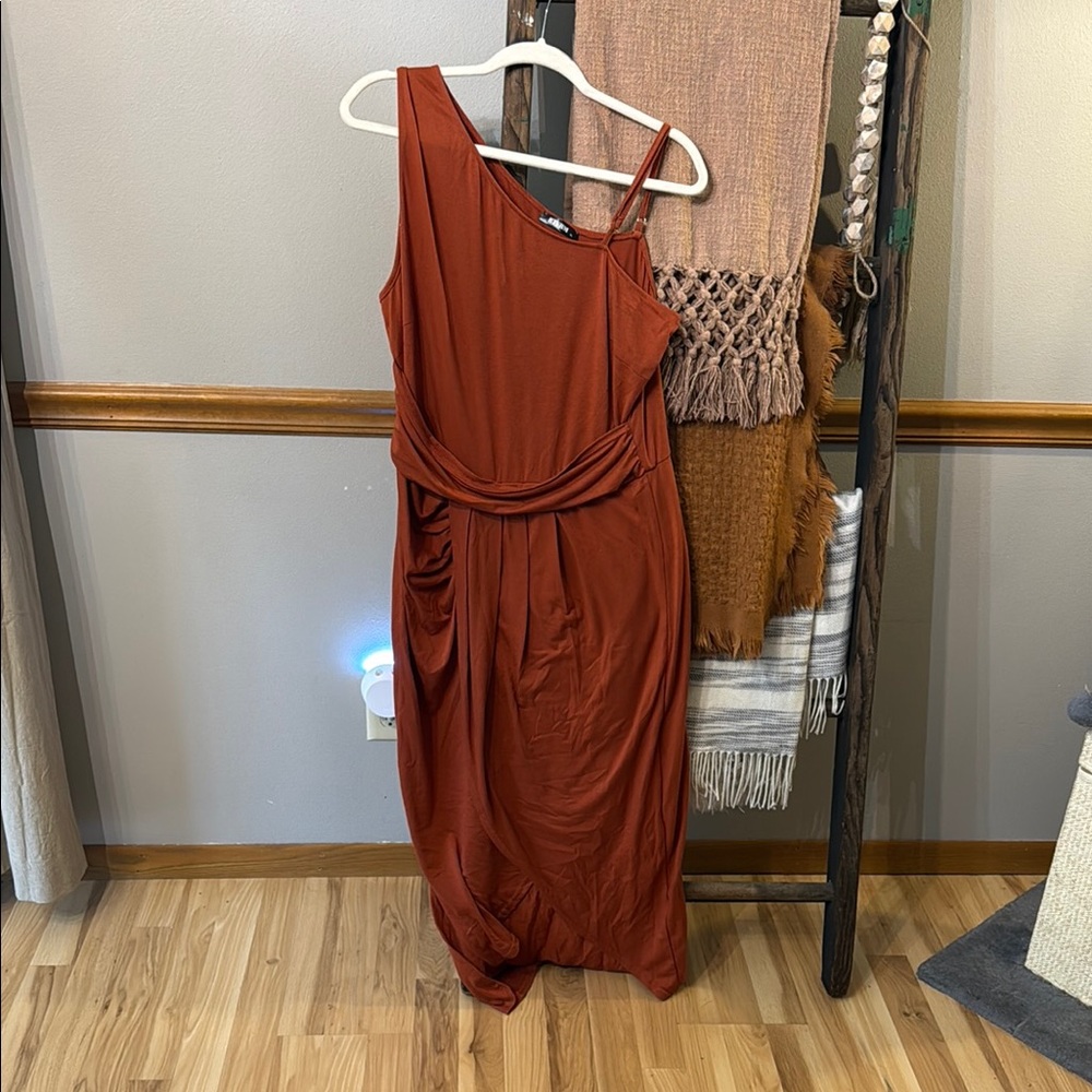 Brown One Shoulder Sleeveless Sundress for Casual Occasions